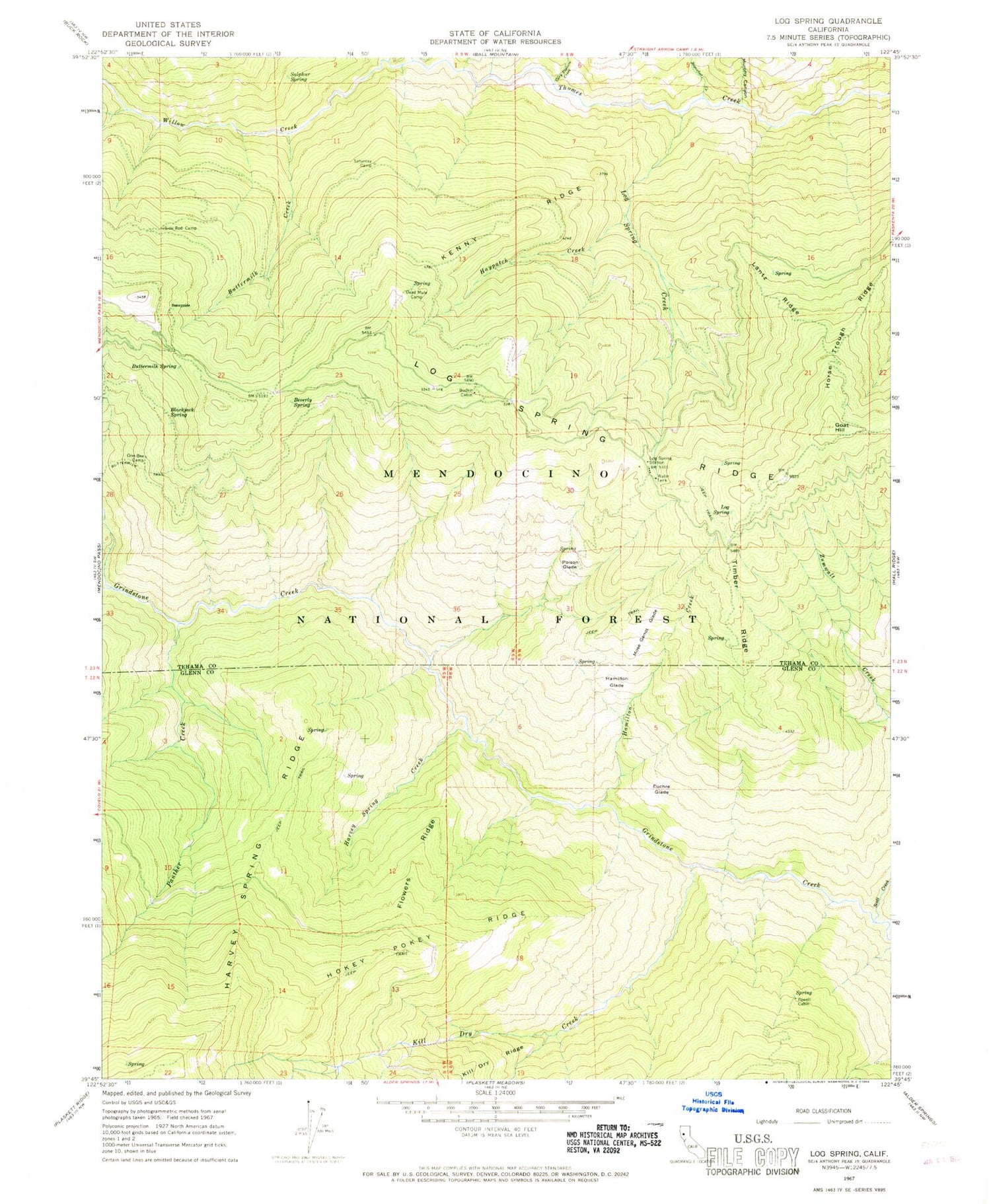Classic USGS Log Spring California 7.5'x7.5' Topo Map Image