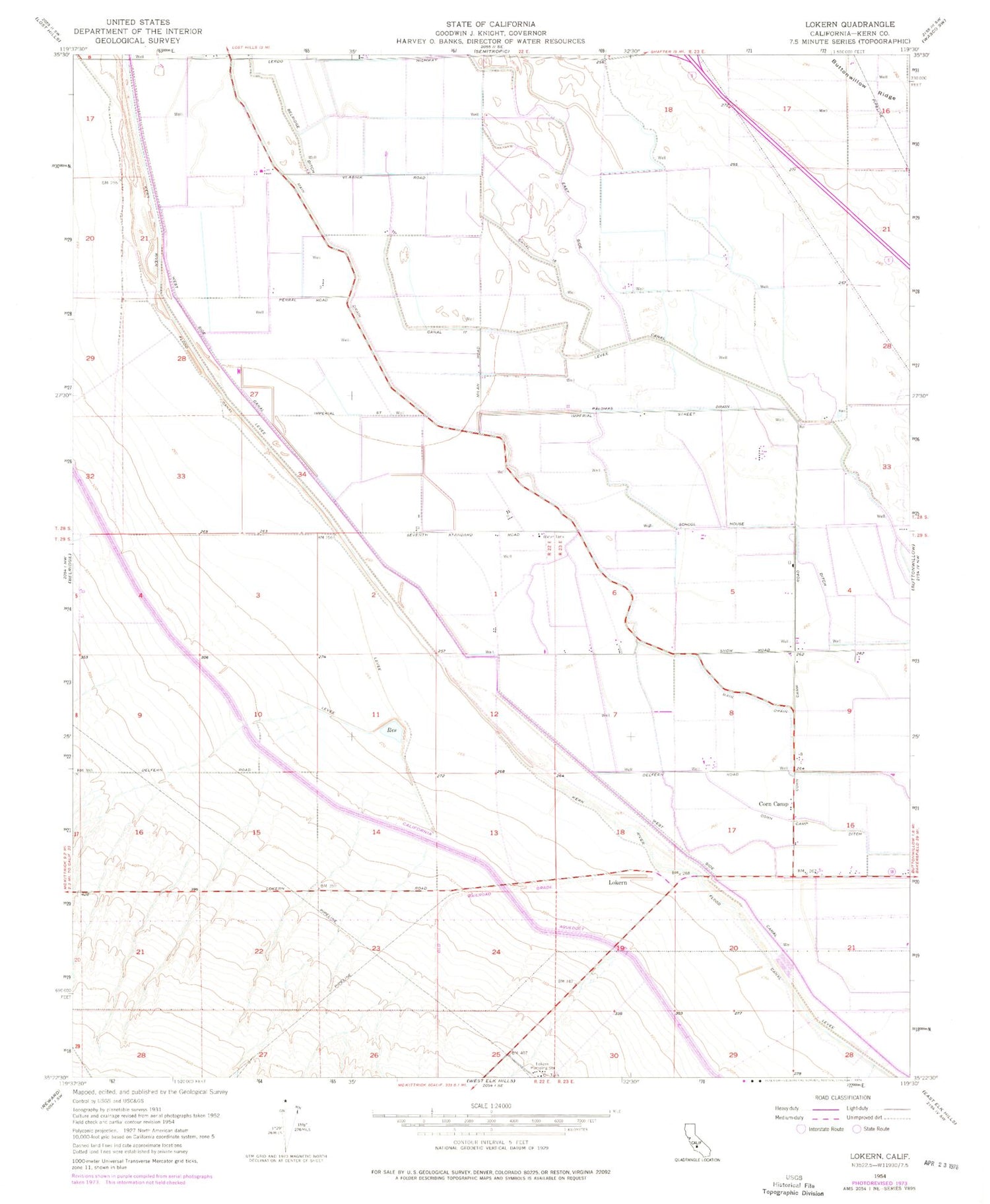 Classic USGS Lokern California 7.5'x7.5' Topo Map Image