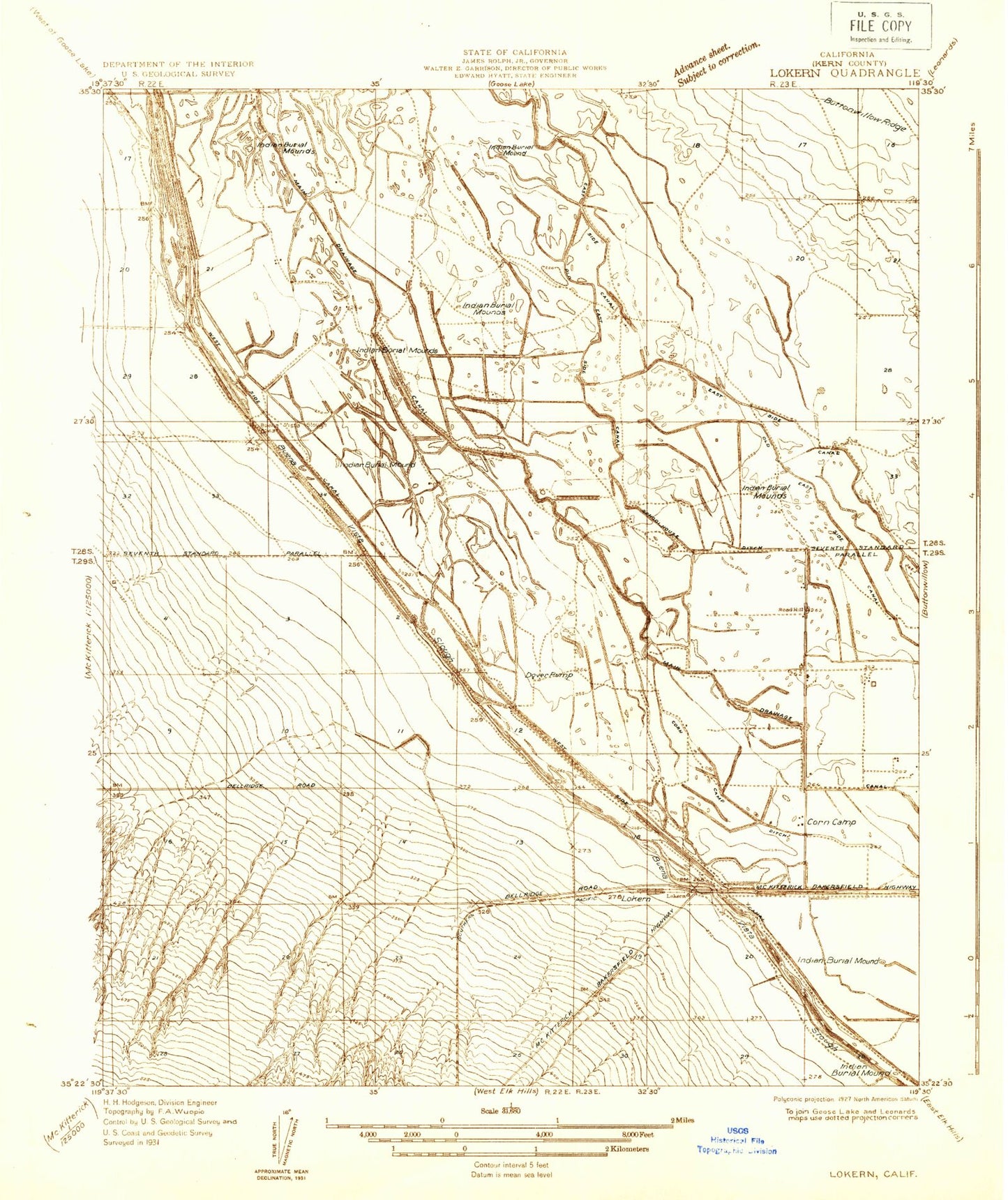 Classic USGS Lokern California 7.5'x7.5' Topo Map Image