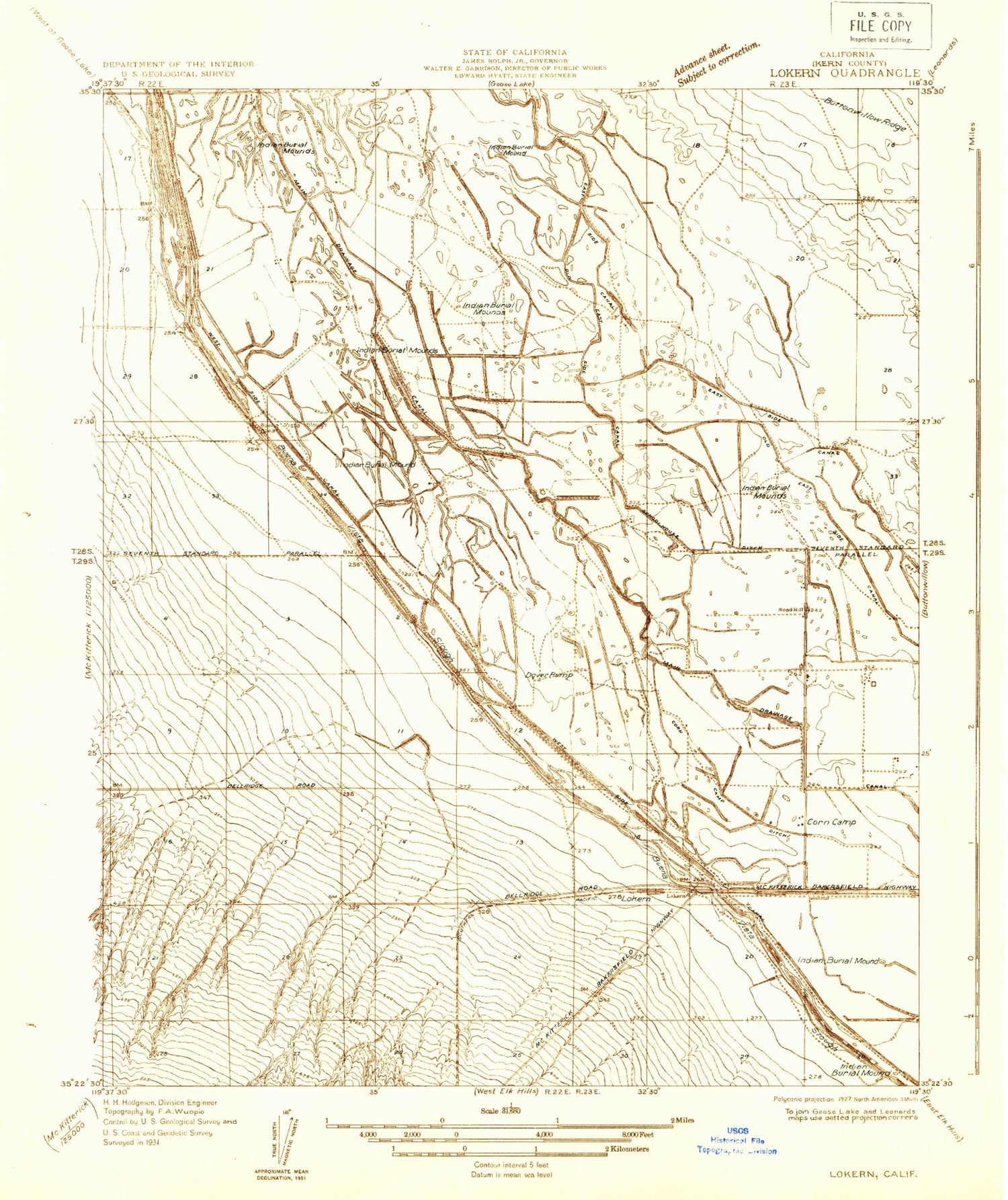 Classic USGS Lokern California 7.5'x7.5' Topo Map Image