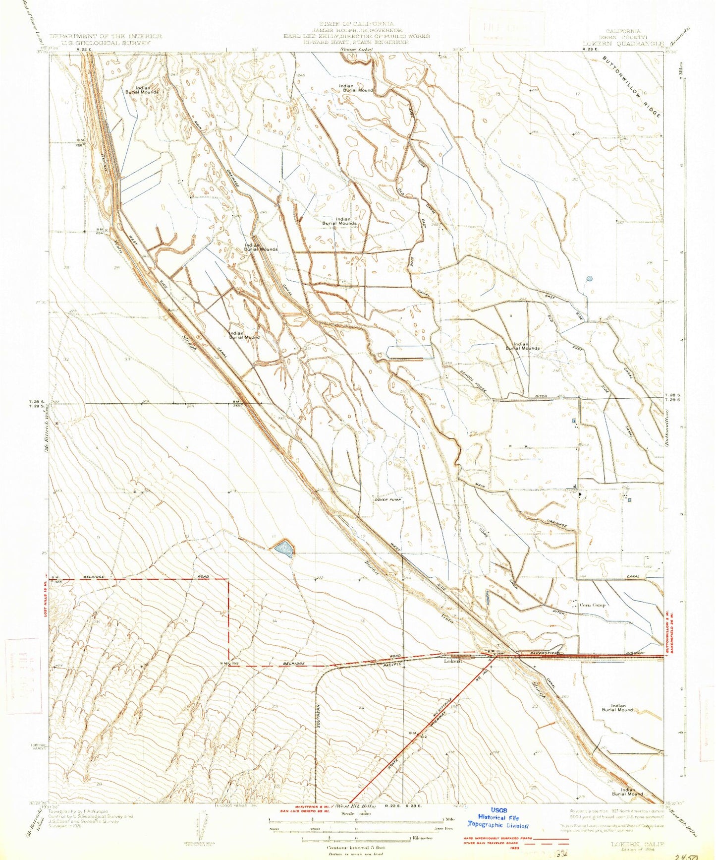 Classic USGS Lokern California 7.5'x7.5' Topo Map Image