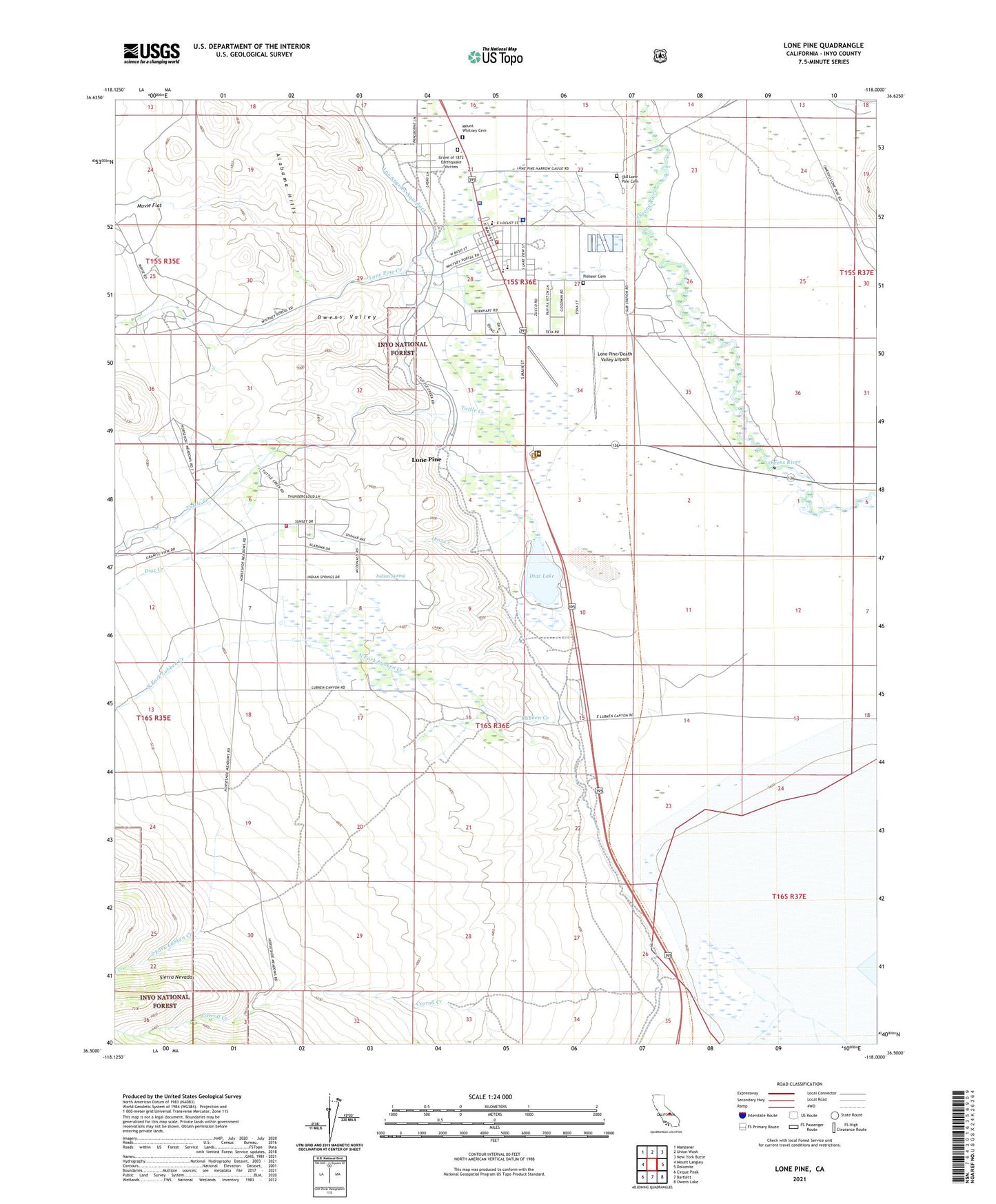 Lone Pine California US Topo Map Image