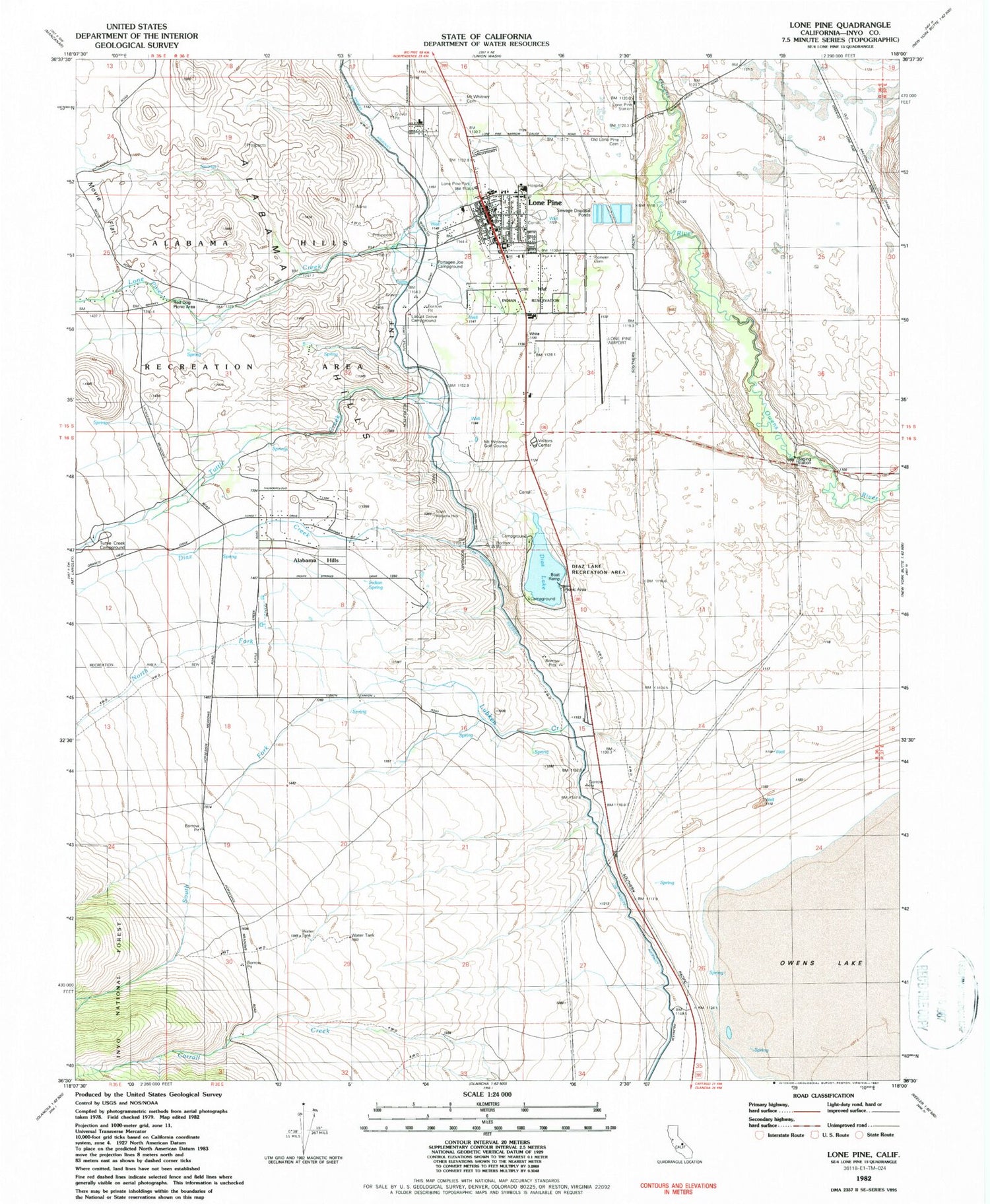 Classic USGS Lone Pine California 7.5'x7.5' Topo Map Image