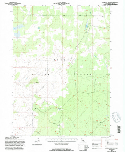 Classic USGS Lone Pine Butte California 7.5'x7.5' Topo Map Image