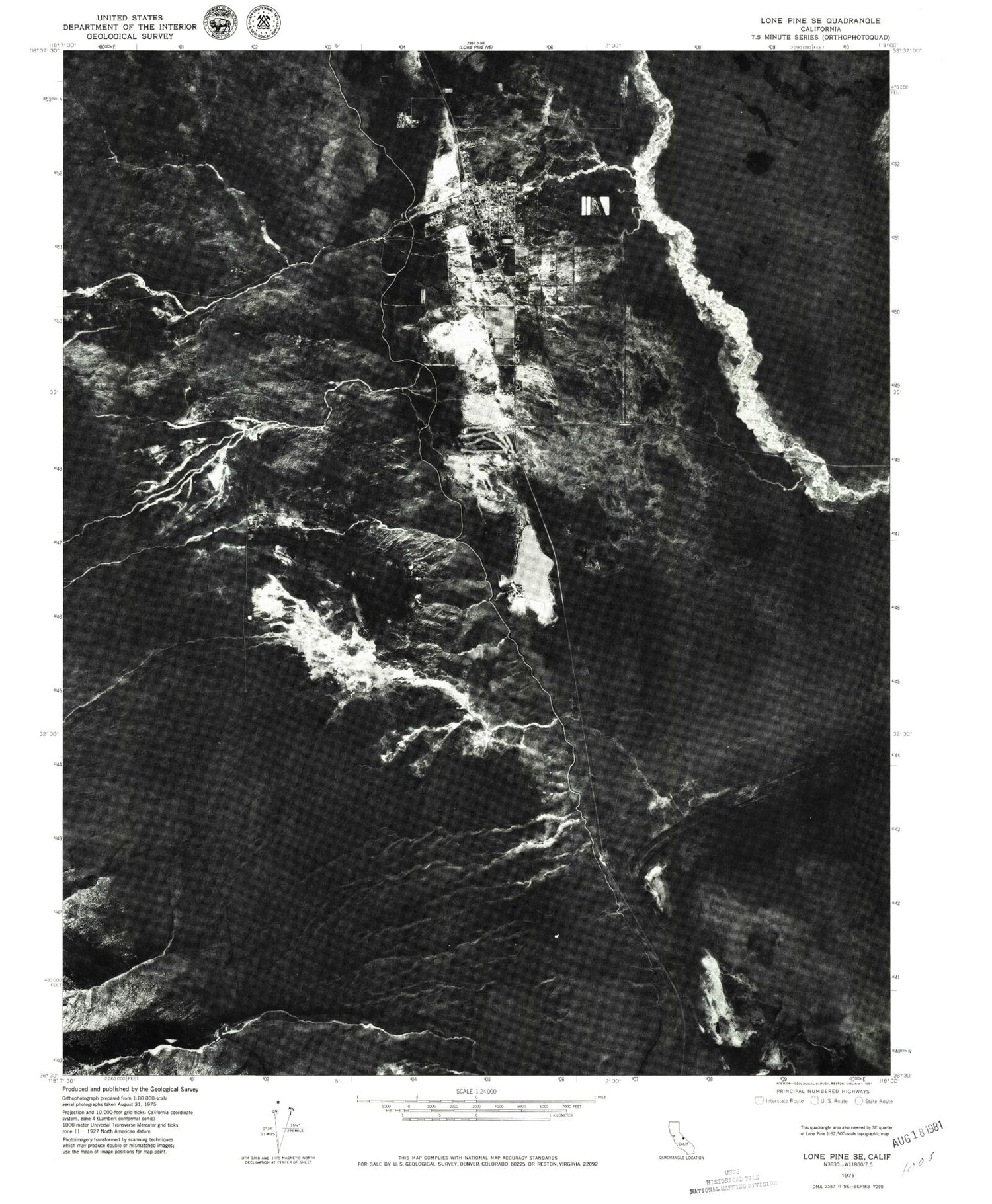Classic USGS Lone Pine California 7.5'x7.5' Topo Map Image
