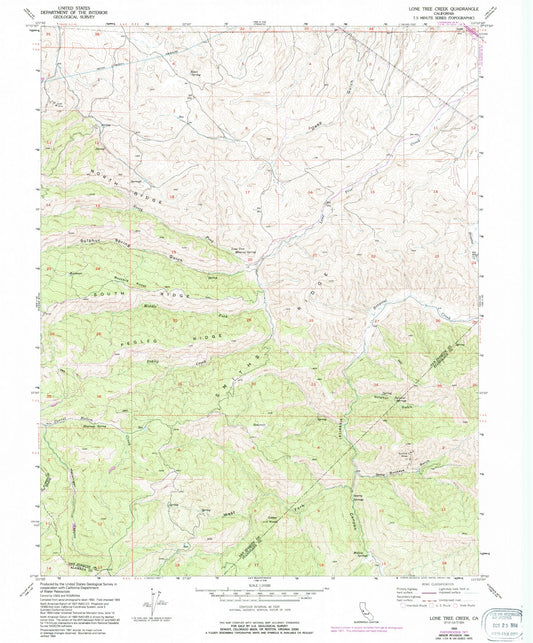 Classic USGS Lone Tree Creek California 7.5'x7.5' Topo Map Image
