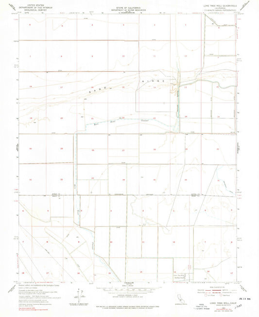 Classic USGS Lone Tree Well California 7.5'x7.5' Topo Map Image