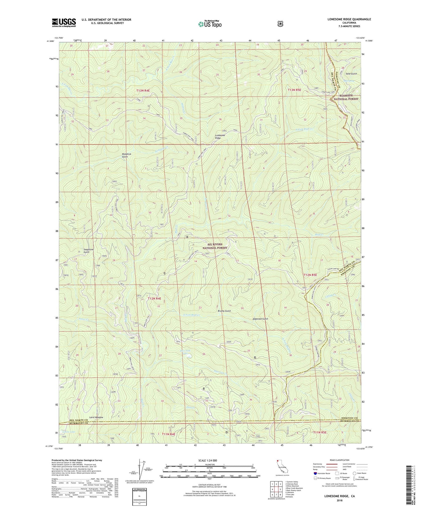 Lonesome Ridge California US Topo Map Image