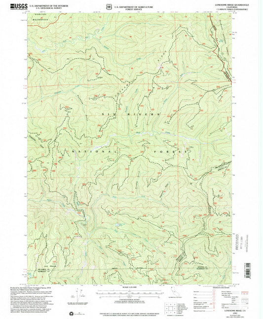 Classic USGS Lonesome Ridge California 7.5'x7.5' Topo Map Image