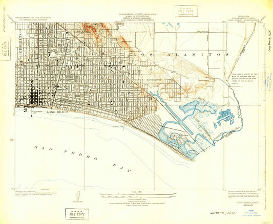 Classic USGS Long Beach California 7.5'x7.5' Topo Map Image
