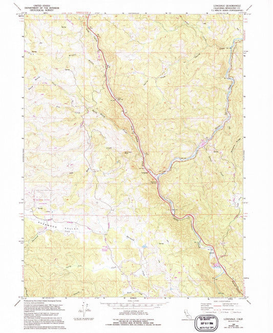Classic USGS Longvale California 7.5'x7.5' Topo Map Image