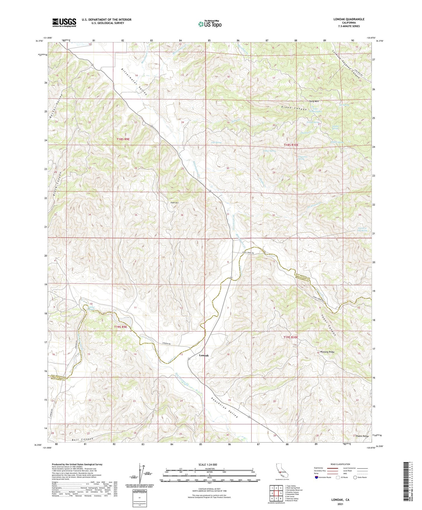 Lonoak California US Topo Map Image