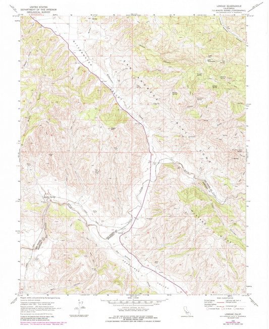 Classic USGS Lonoak California 7.5'x7.5' Topo Map Image