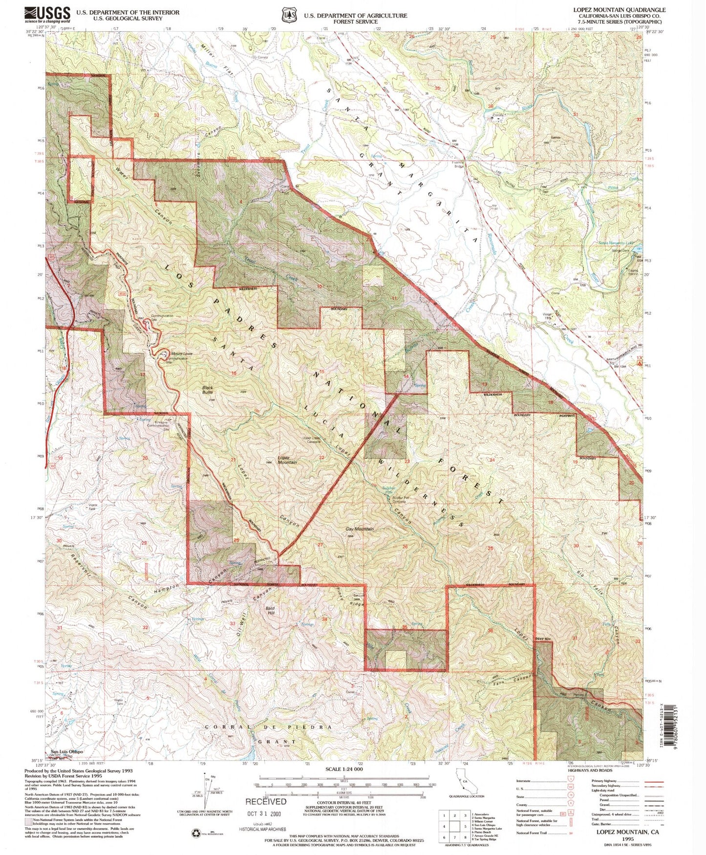 Classic USGS Lopez Mountain California 7.5'x7.5' Topo Map Image