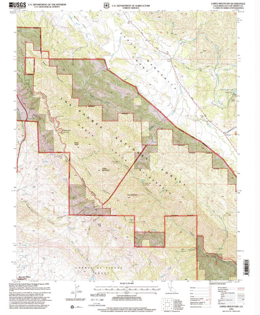 Classic USGS Lopez Mountain California 7.5'x7.5' Topo Map Image