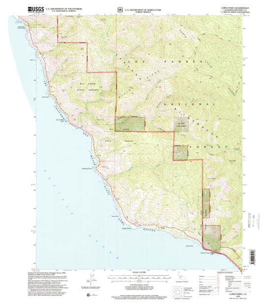 Classic USGS Lopez Point California 7.5'x7.5' Topo Map Image