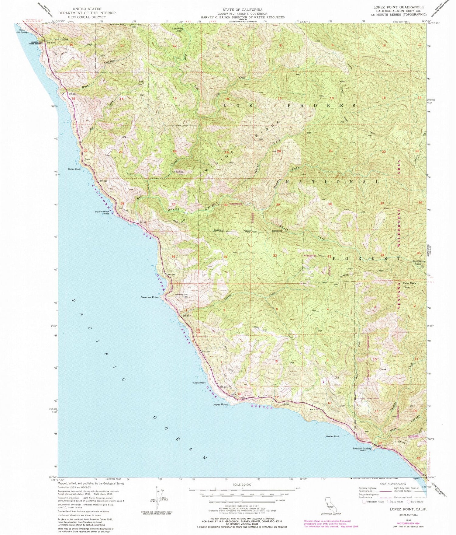 Classic USGS Lopez Point California 7.5'x7.5' Topo Map Image