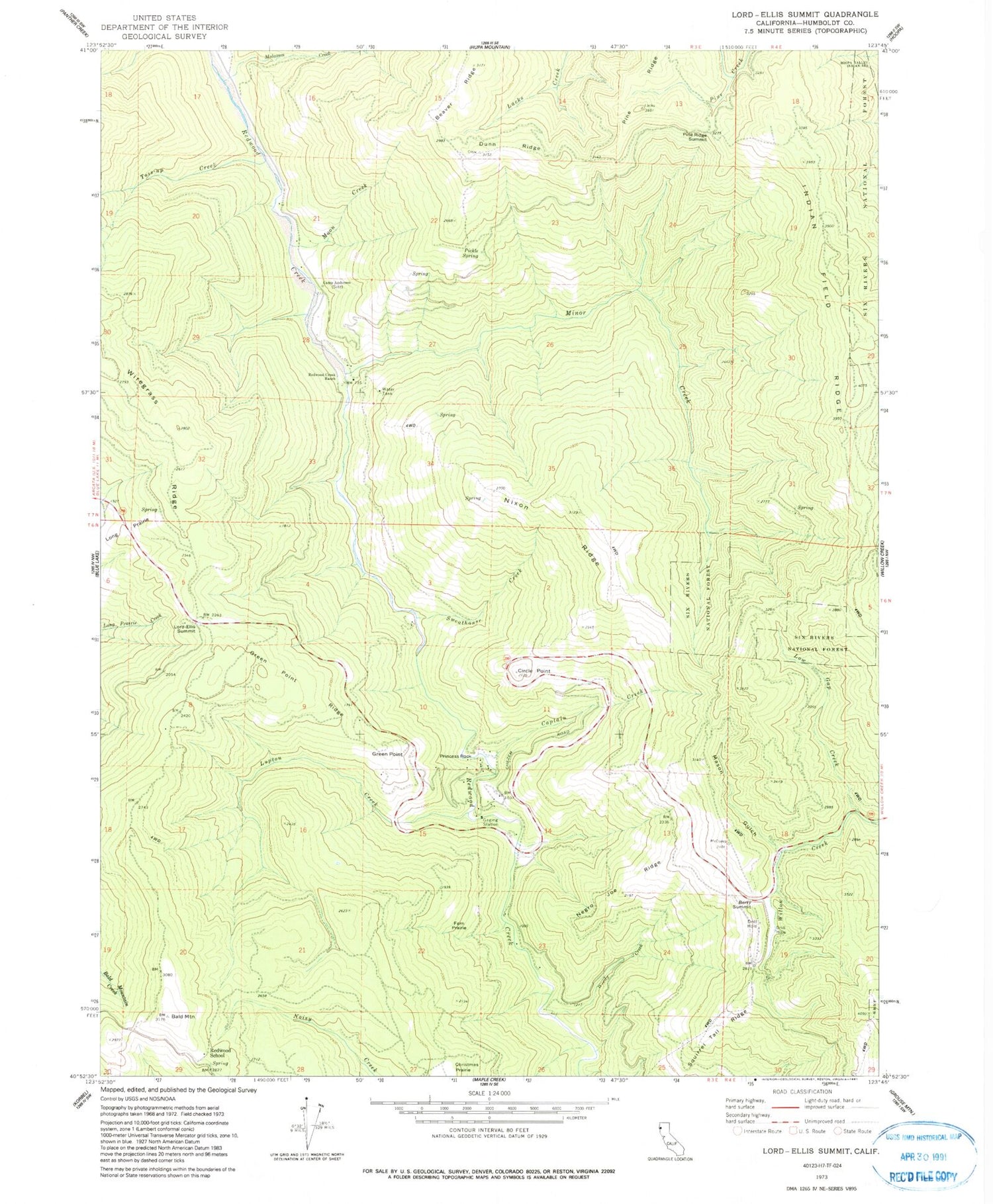 Classic USGS Lord-Ellis Summit California 7.5'x7.5' Topo Map Image