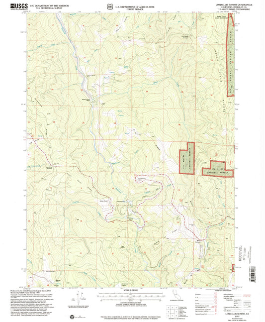 Classic USGS Lord-Ellis Summit California 7.5'x7.5' Topo Map Image