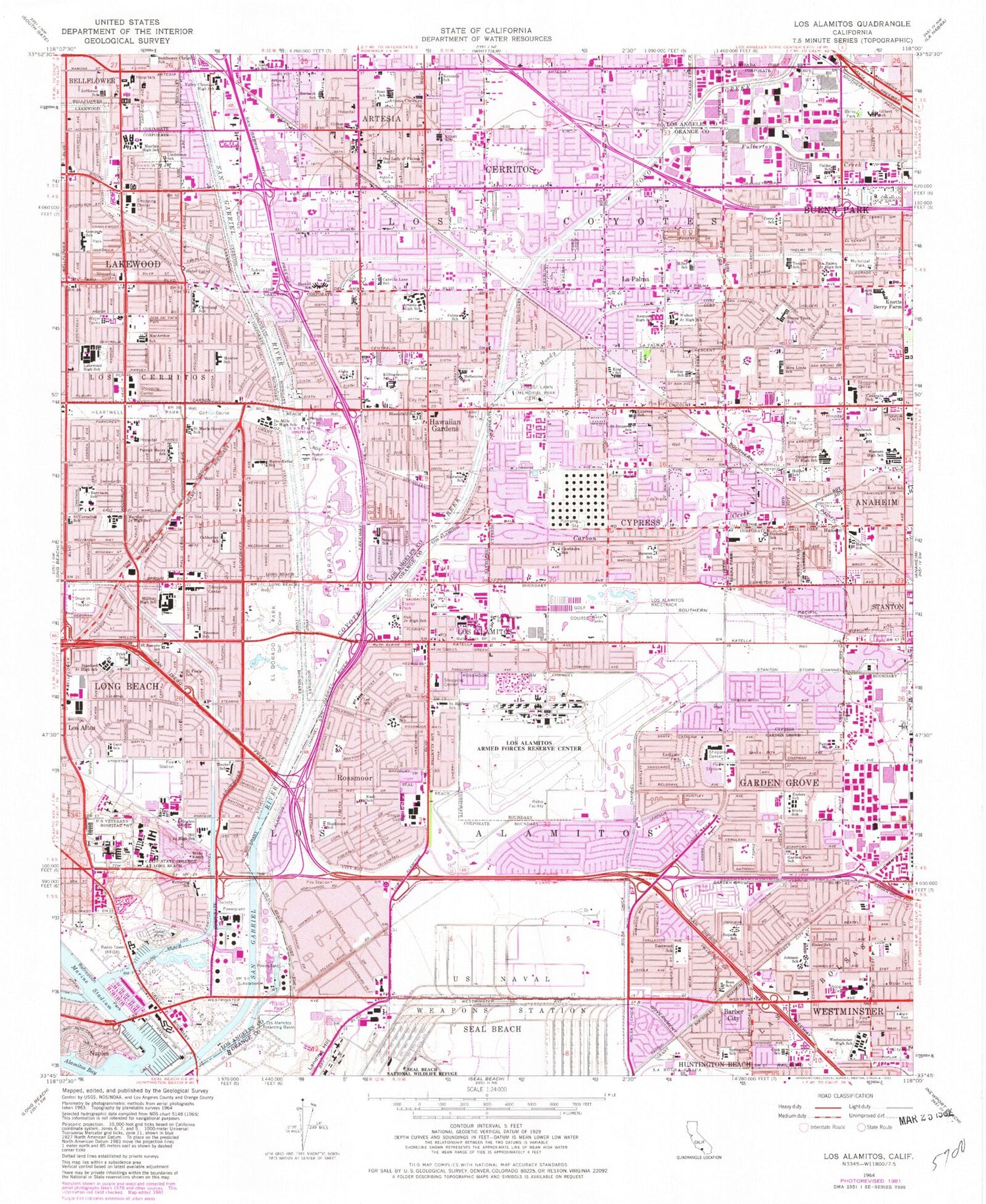 Classic USGS Los Alamitos California 7.5'x7.5' Topo Map Image