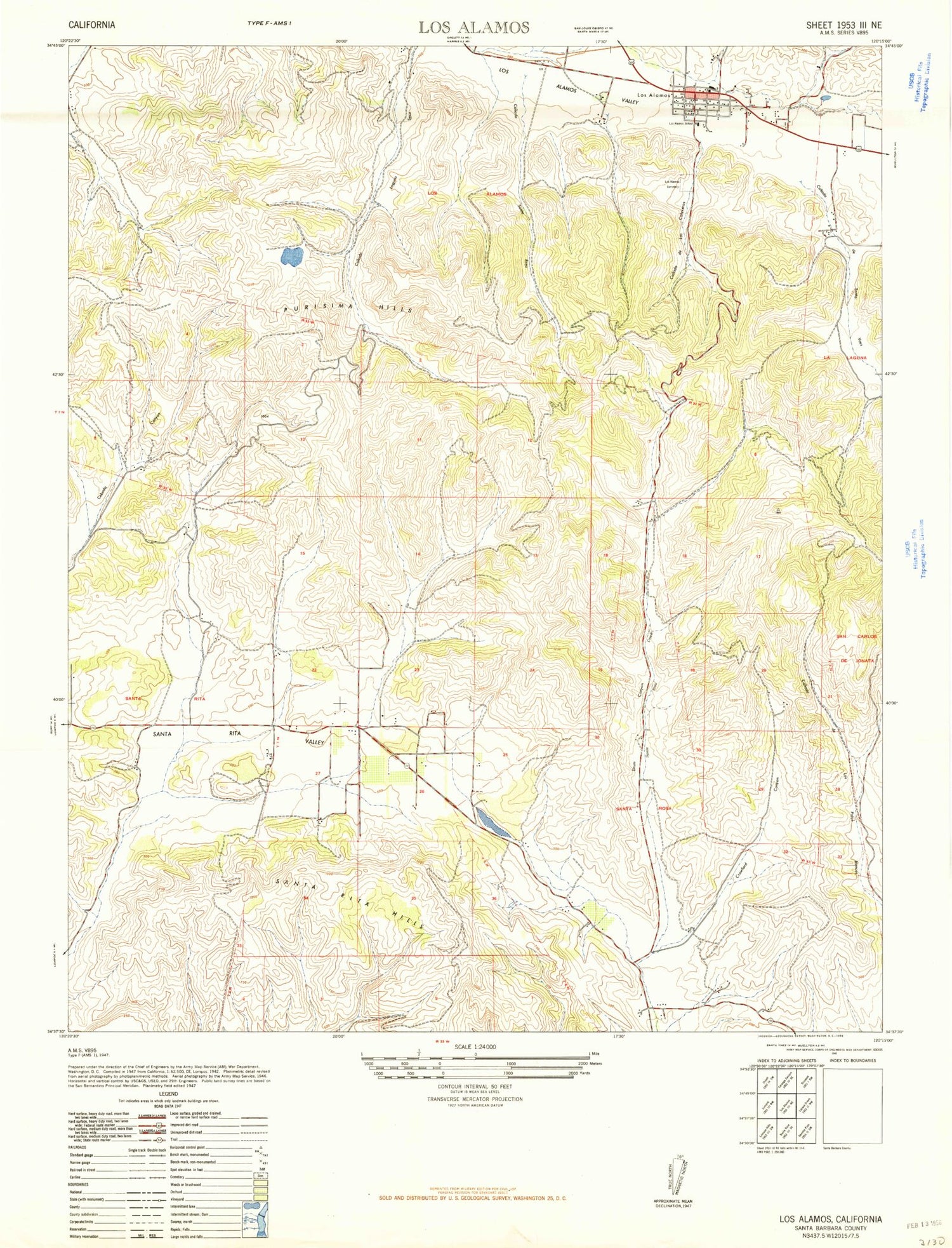 Classic USGS Los Alamos California 7.5'x7.5' Topo Map Image