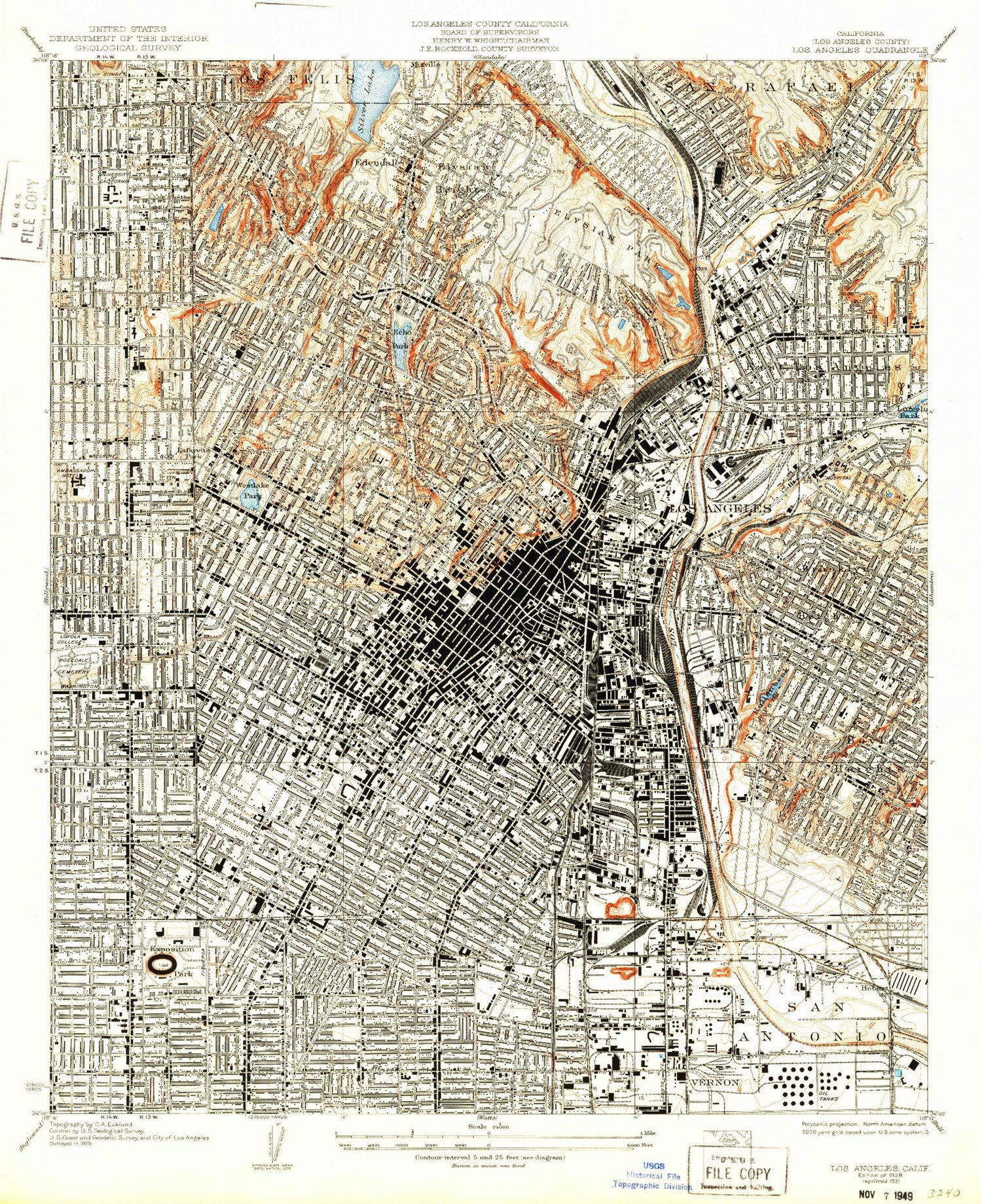 Classic USGS Los Angeles California 7.5'x7.5' Topo Map Image