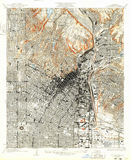 Classic USGS Los Angeles California 7.5'x7.5' Topo Map Image