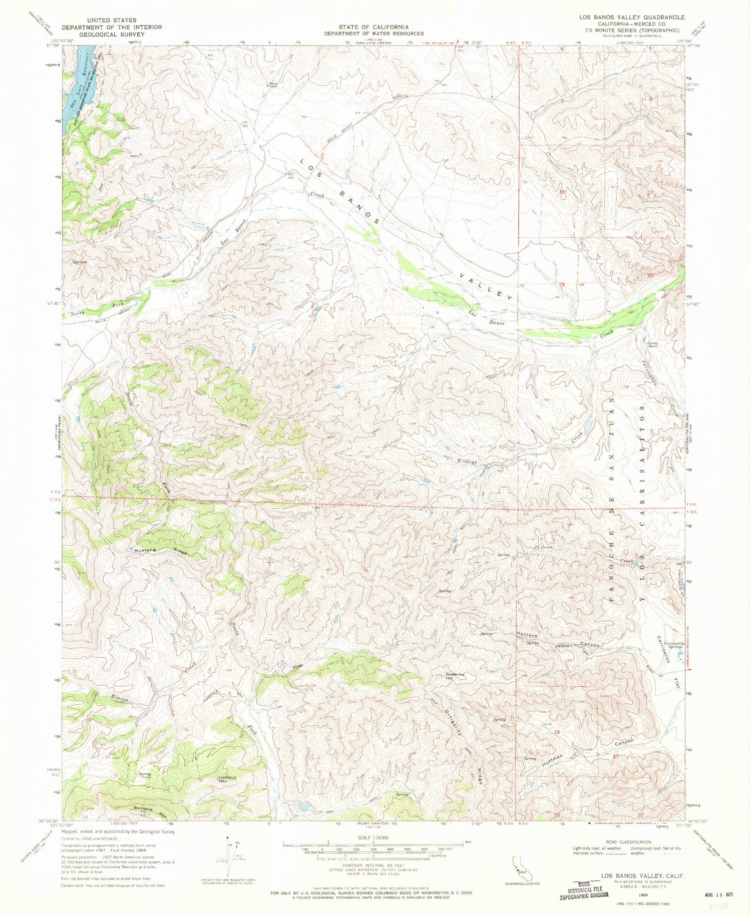 Classic USGS Los Banos Valley California 7.5'x7.5' Topo Map Image