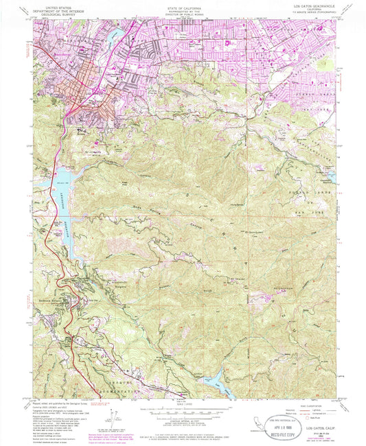 Classic USGS Los Gatos California 7.5'x7.5' Topo Map Image