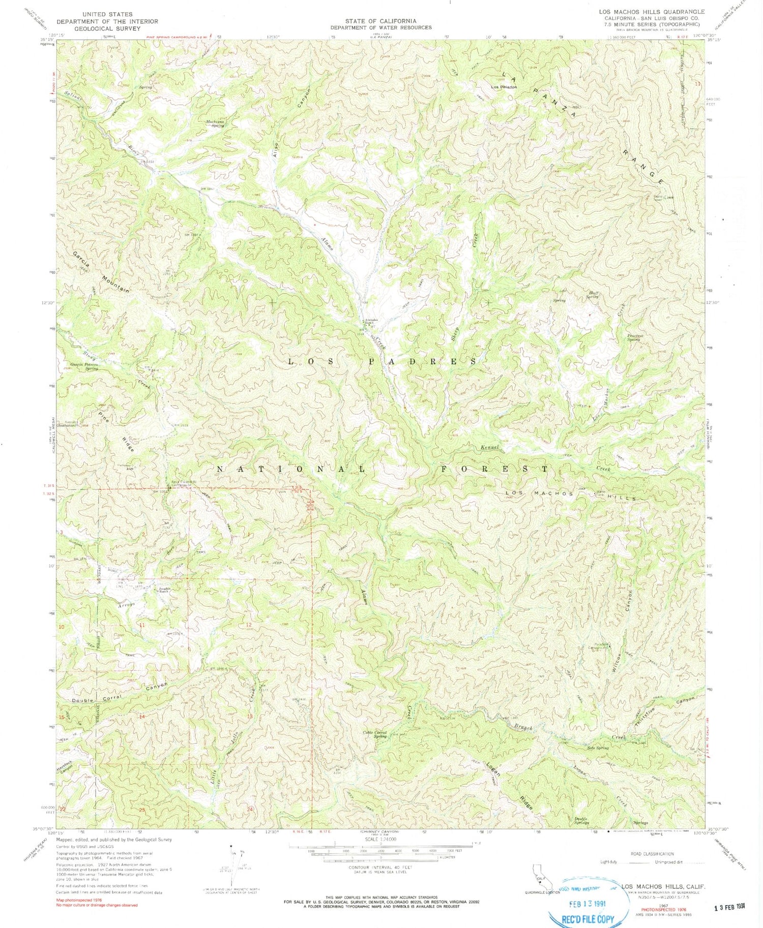 Classic USGS Los Machos Hills California 7.5'x7.5' Topo Map Image