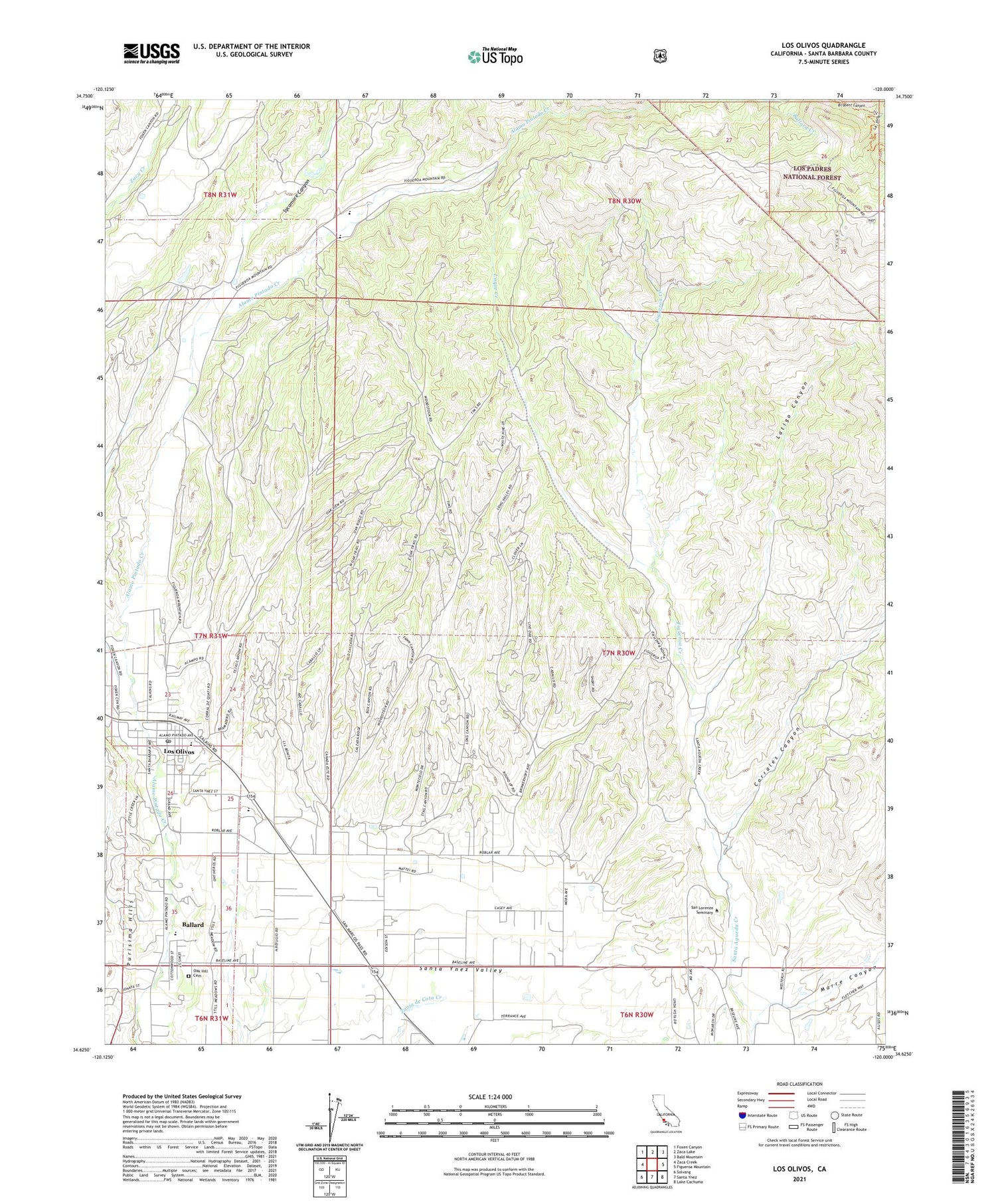 Los Olivos California US Topo Map Image