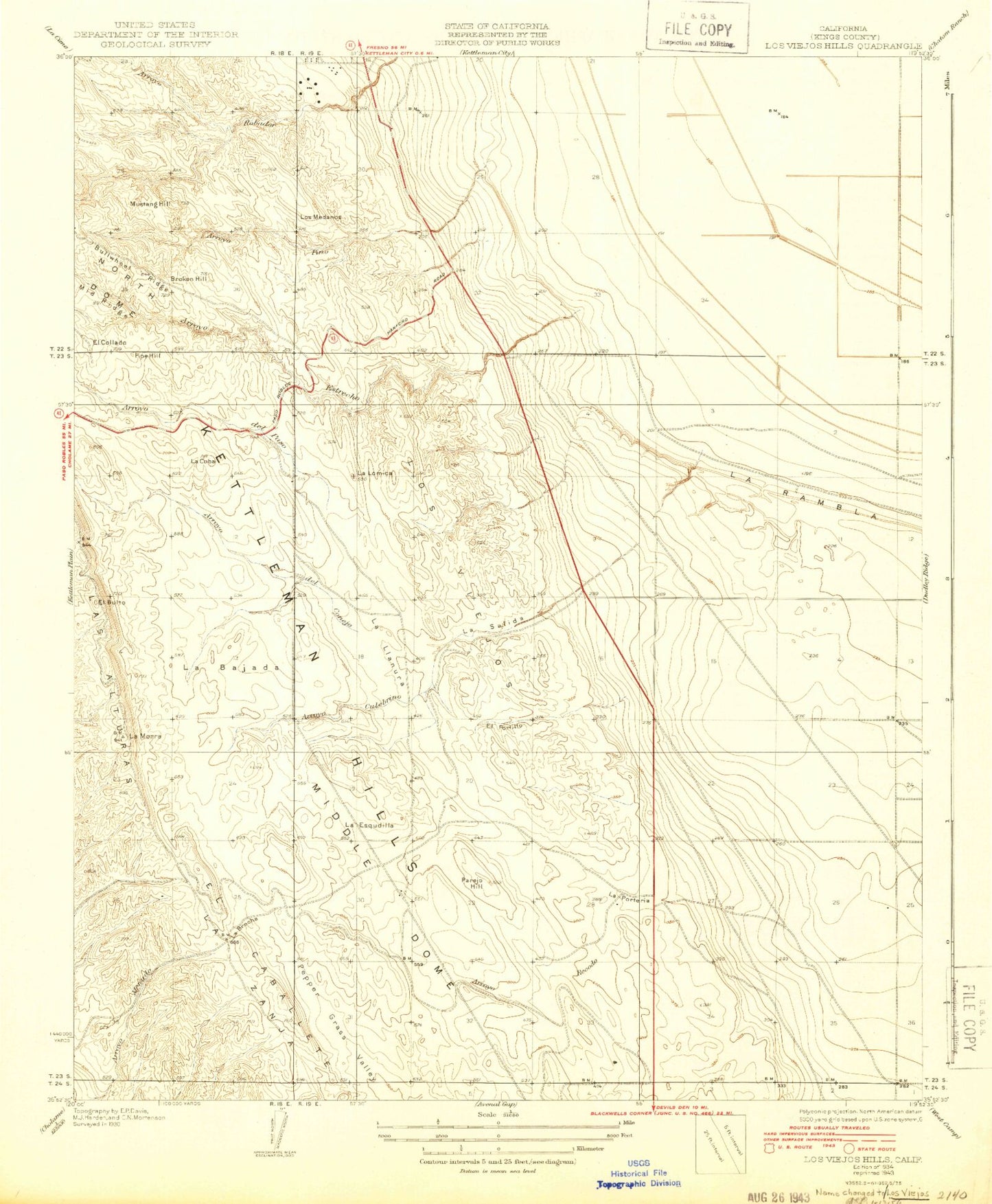 Classic USGS Los Viejos California 7.5'x7.5' Topo Map Image