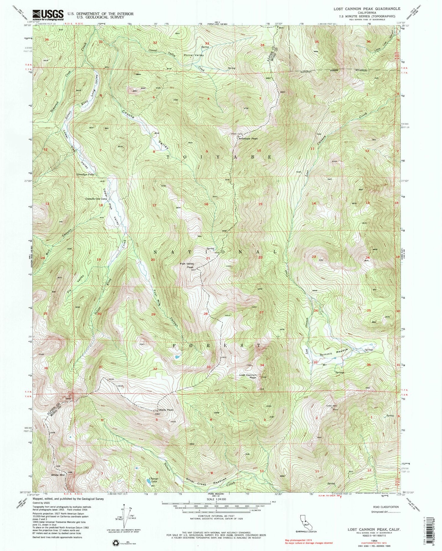 Classic USGS Lost Cannon Peak California 7.5'x7.5' Topo Map Image
