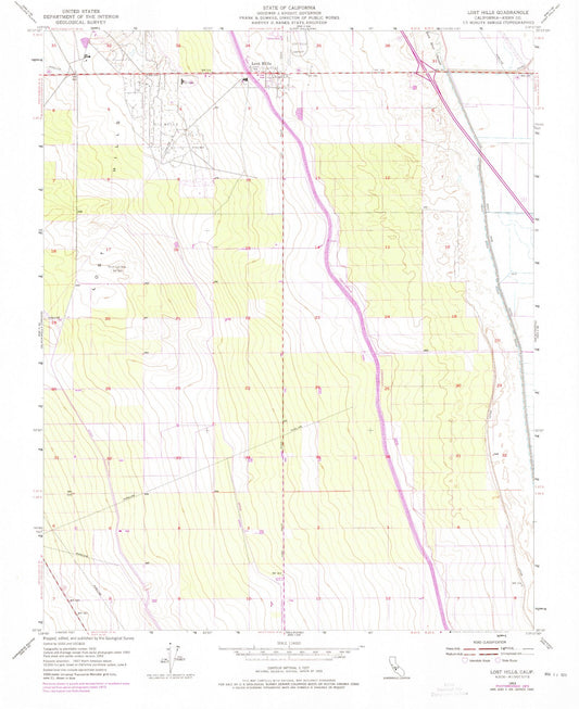 Classic USGS Lost Hills California 7.5'x7.5' Topo Map Image