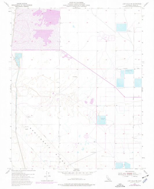 Classic USGS Lost Hills NE California 7.5'x7.5' Topo Map Image