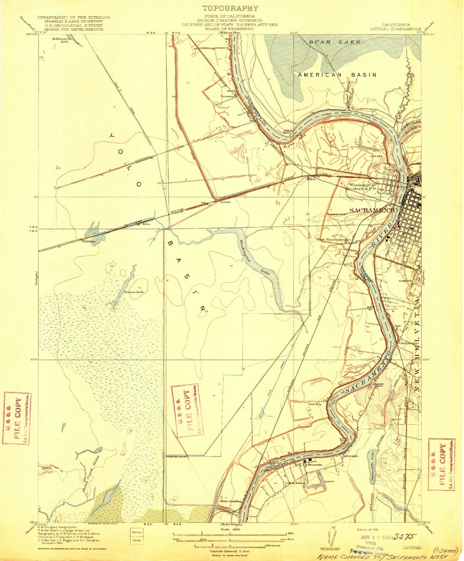 Classic USGS Sacramento West California 7.5'x7.5' Topo Map Image