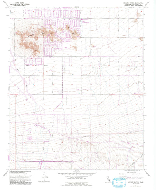 Classic USGS Lovejoy Buttes California 7.5'x7.5' Topo Map Image