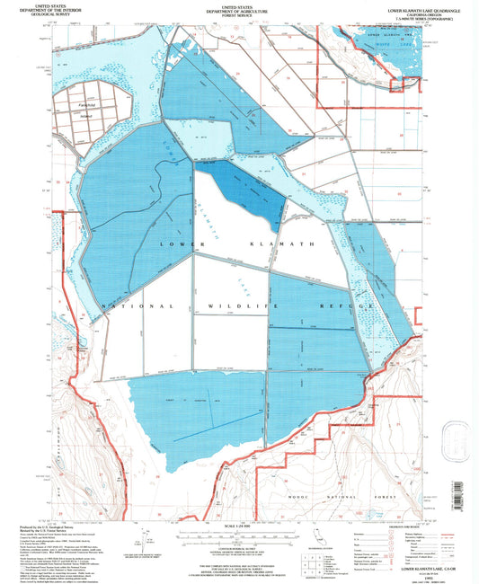 Classic USGS Lower Klamath Lake California 7.5'x7.5' Topo Map Image