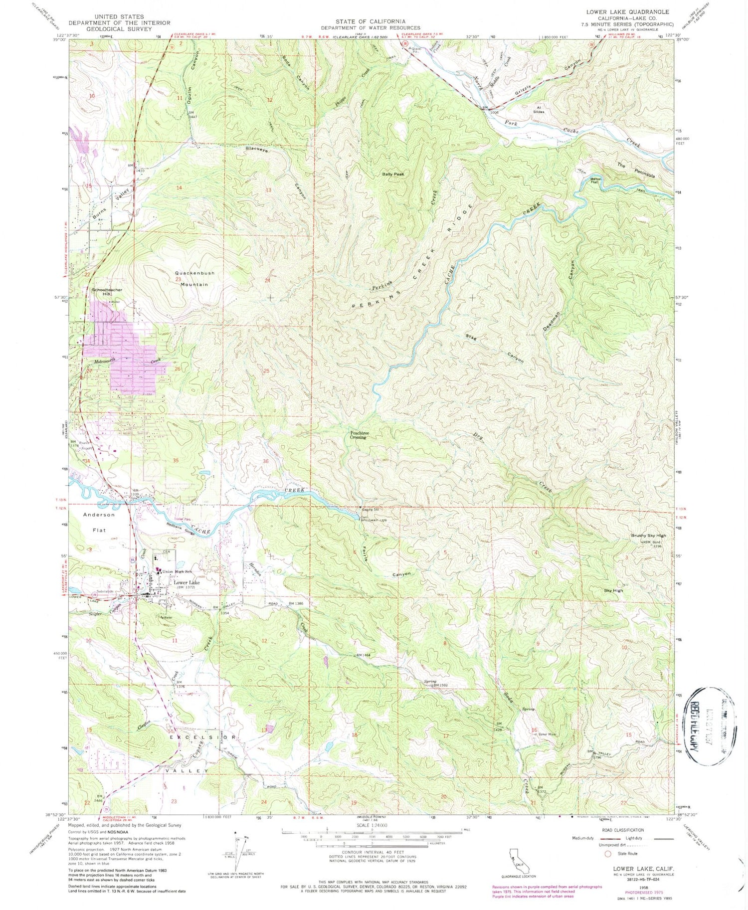 Classic USGS Lower Lake California 7.5'x7.5' Topo Map Image