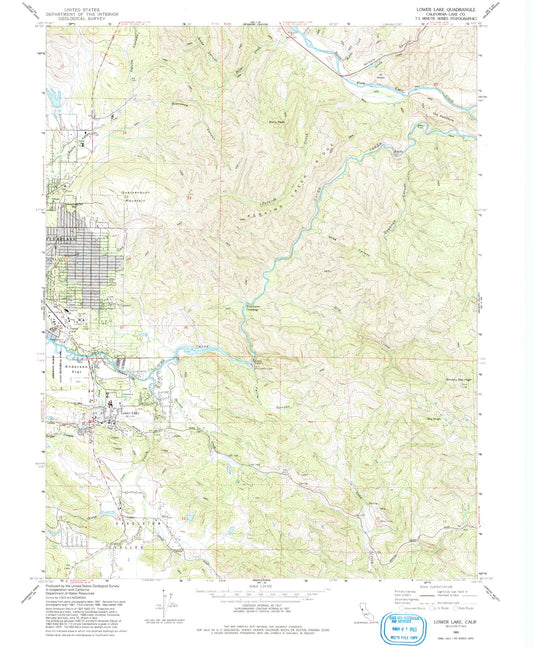 Classic USGS Lower Lake California 7.5'x7.5' Topo Map Image
