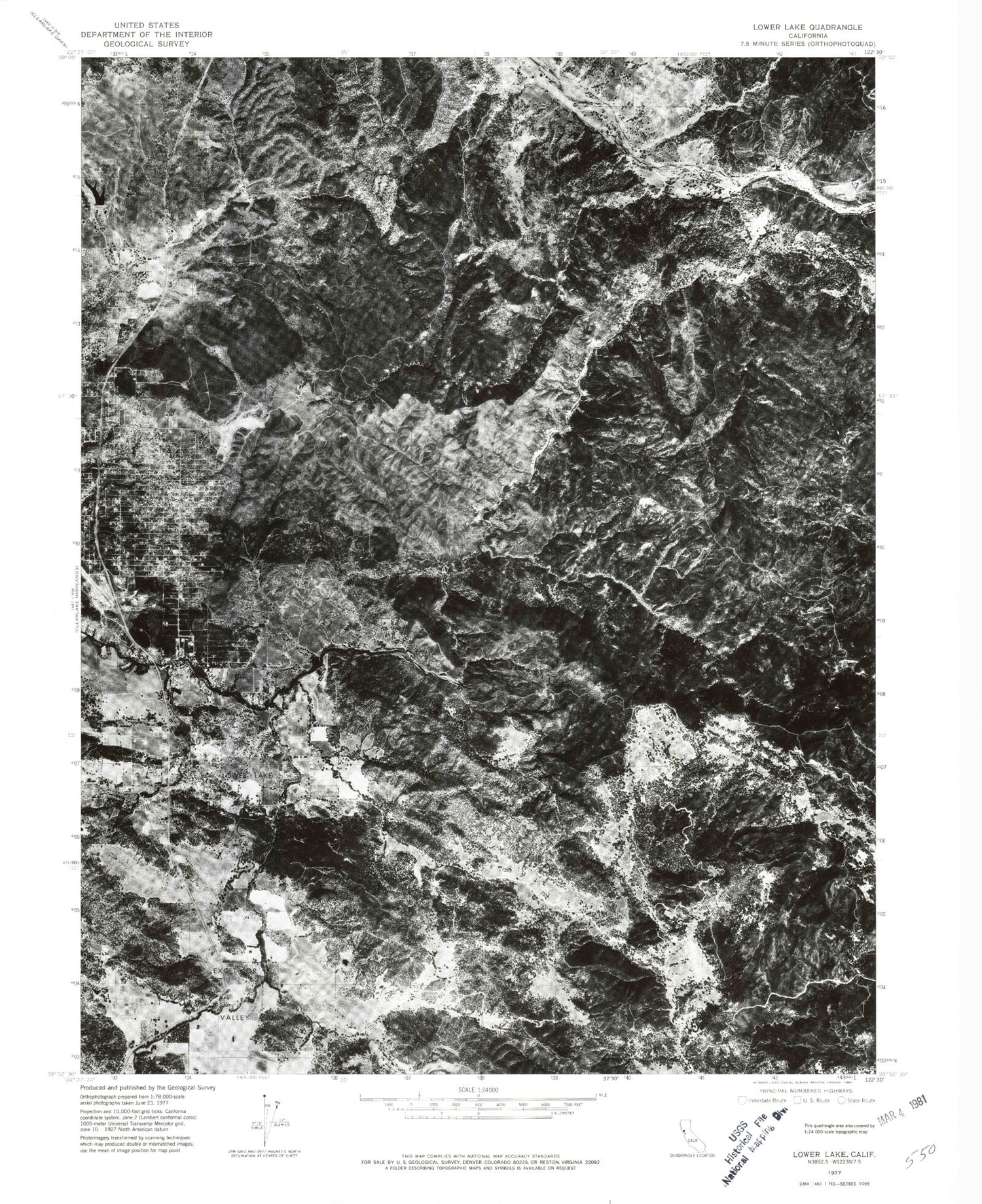 Classic USGS Lower Lake California 7.5'x7.5' Topo Map Image