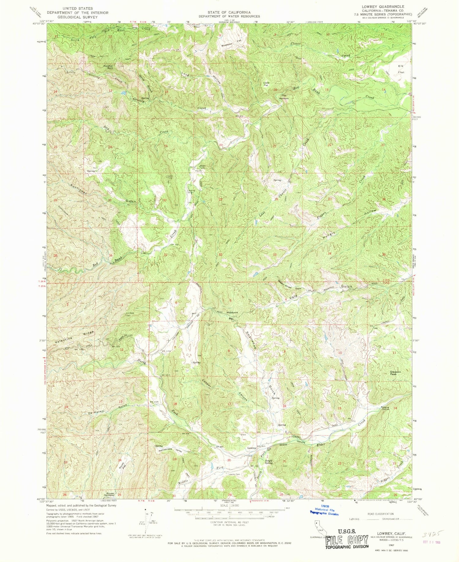 Classic USGS Lowrey California 7.5'x7.5' Topo Map Image