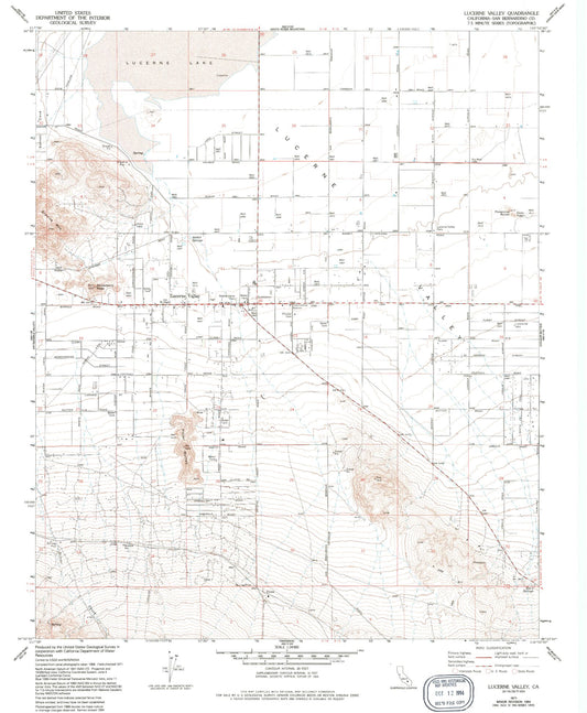 Classic USGS Lucerne Valley California 7.5'x7.5' Topo Map Image