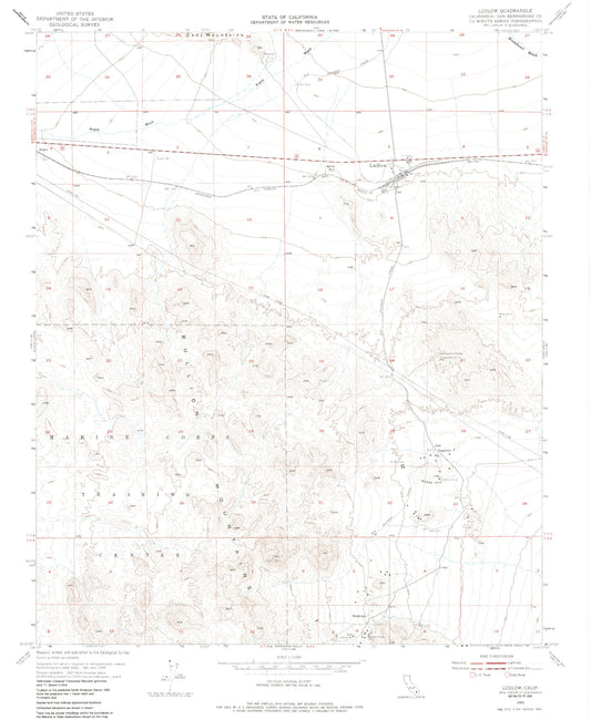 Classic USGS Ludlow California 7.5'x7.5' Topo Map Image