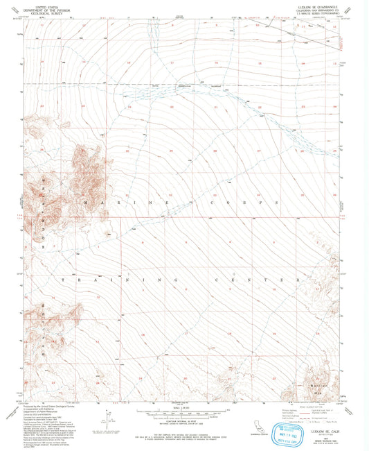 Classic USGS Ludlow SE California 7.5'x7.5' Topo Map Image
