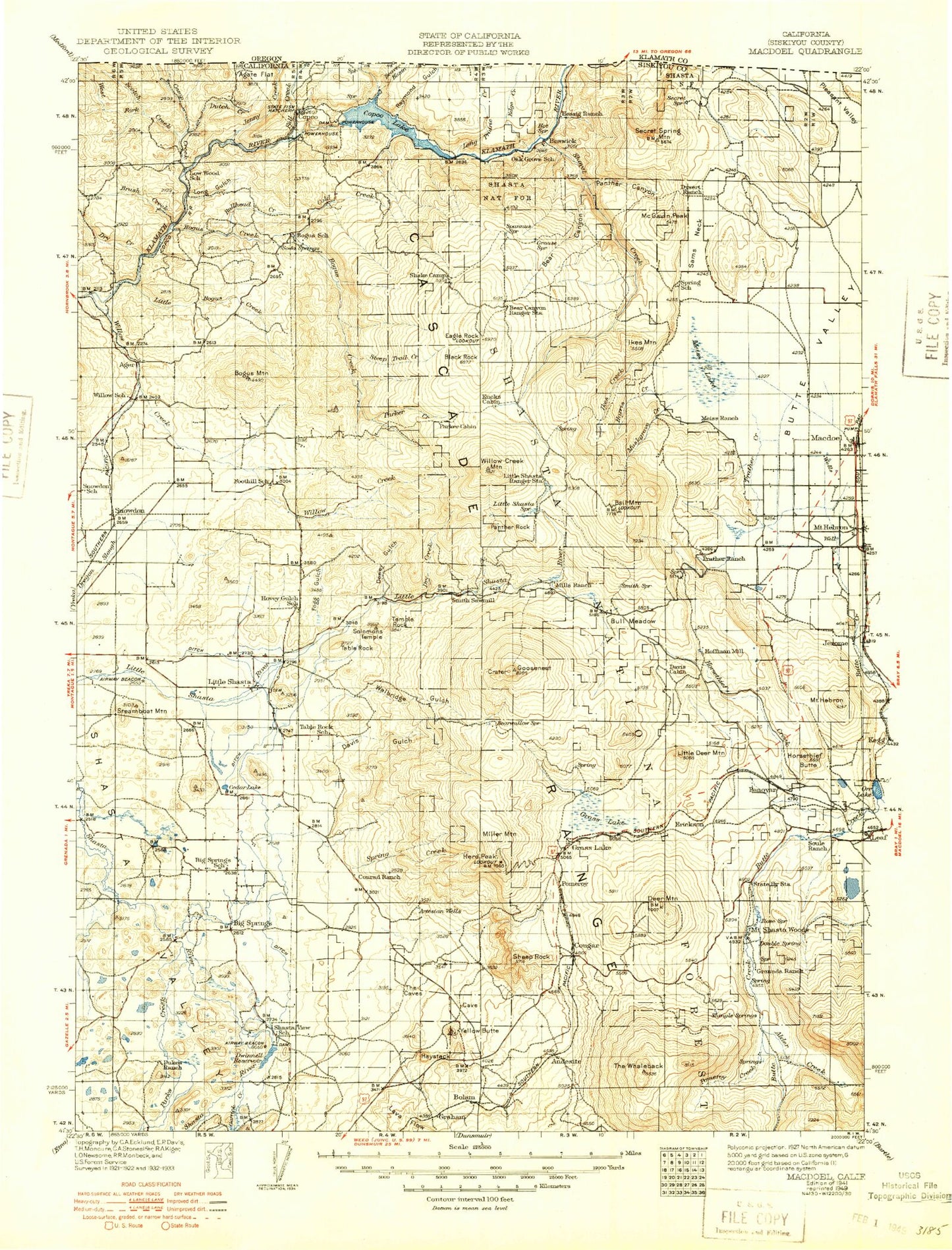 Historic 1941 MacDoel California 30'x30' Topo Map Image