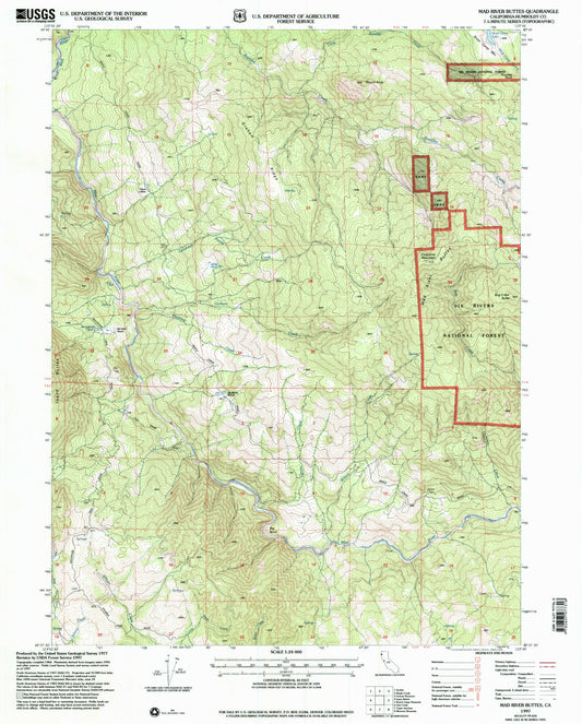 Classic USGS Mad River Buttes California 7.5'x7.5' Topo Map Image