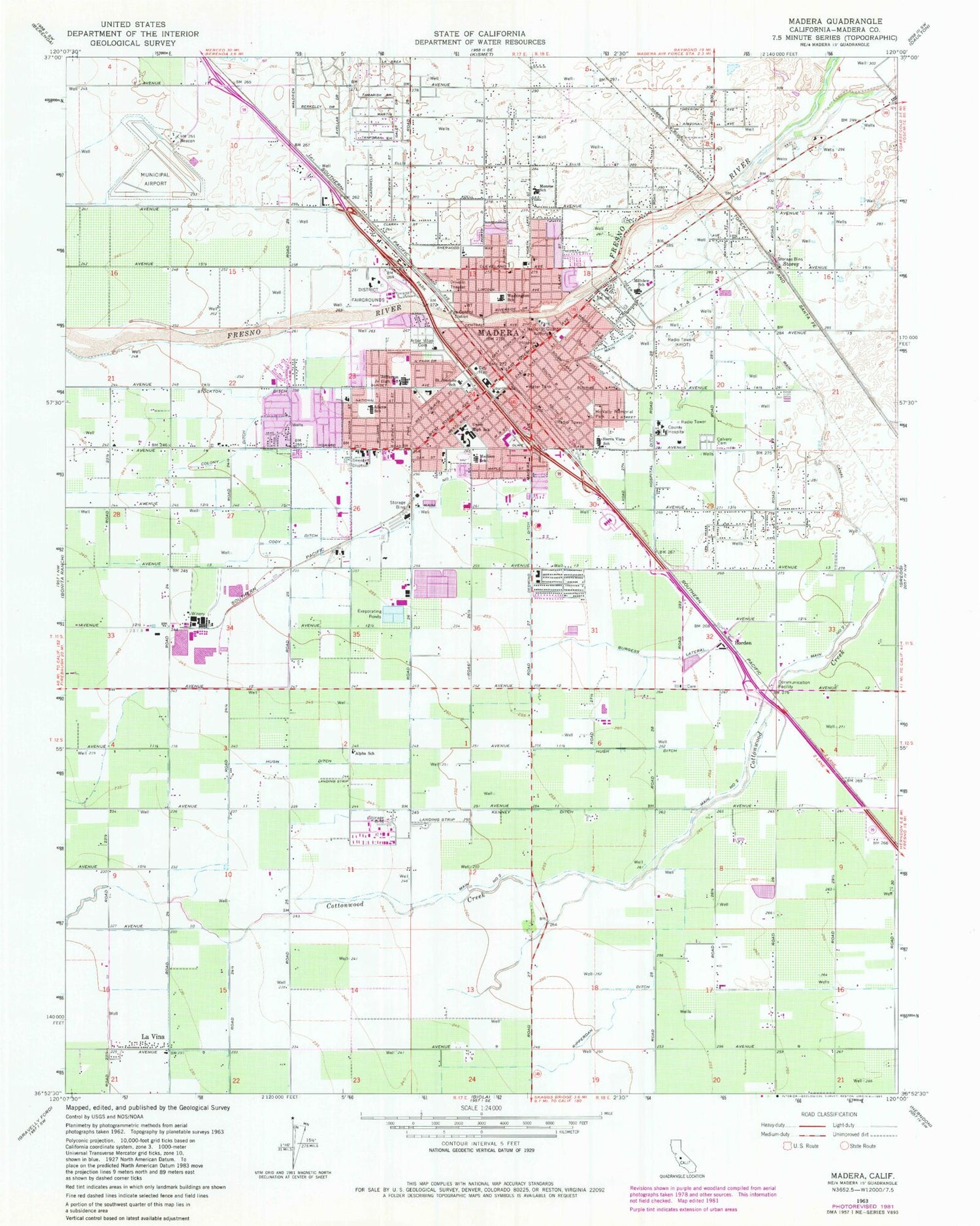 Classic USGS Madera California 7.5'x7.5' Topo Map Image