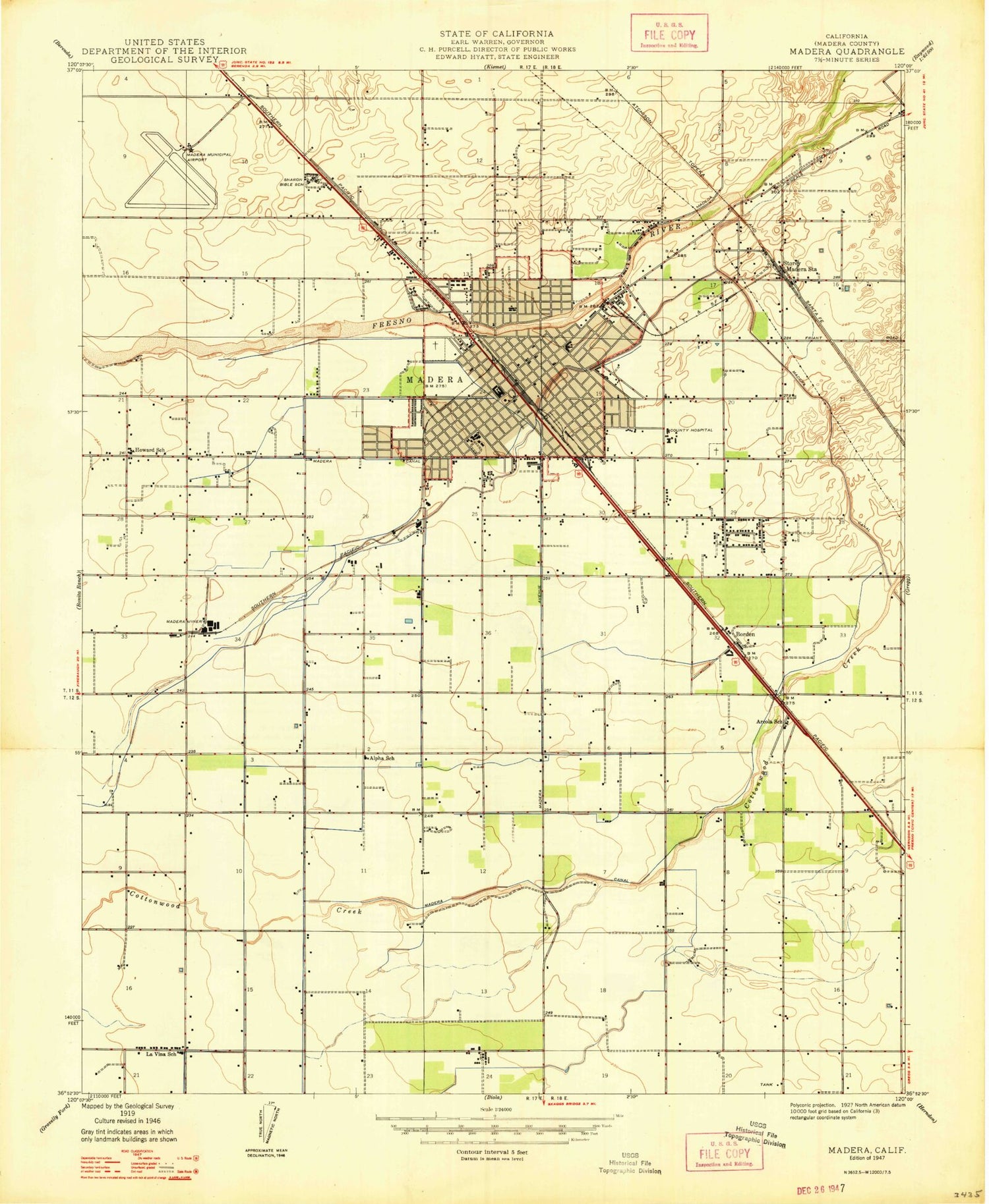 Classic USGS Madera California 7.5'x7.5' Topo Map Image