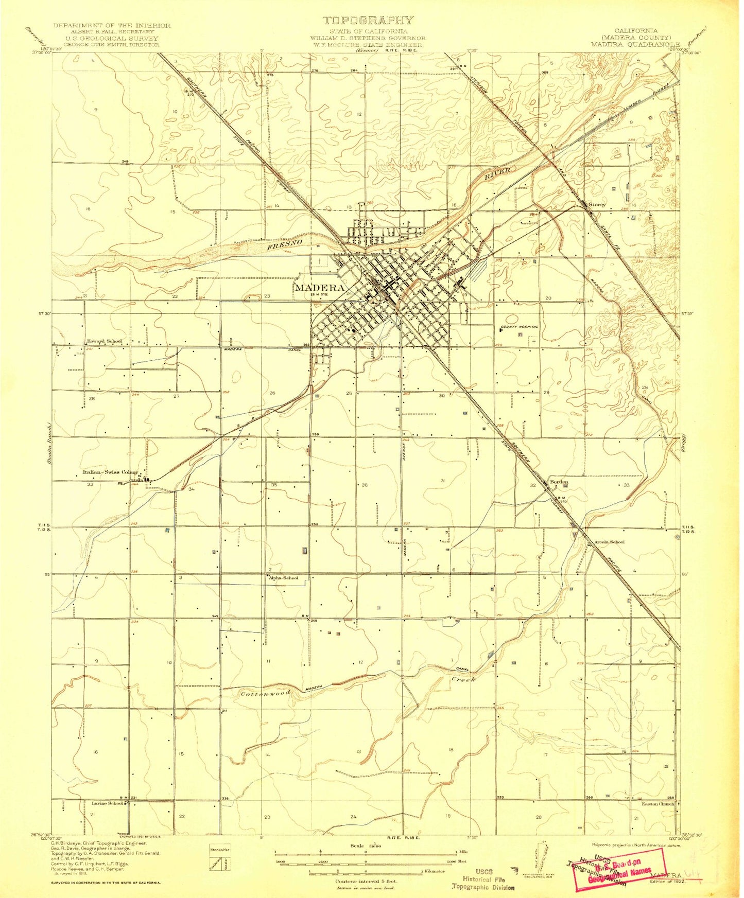 Classic USGS Madera California 7.5'x7.5' Topo Map Image